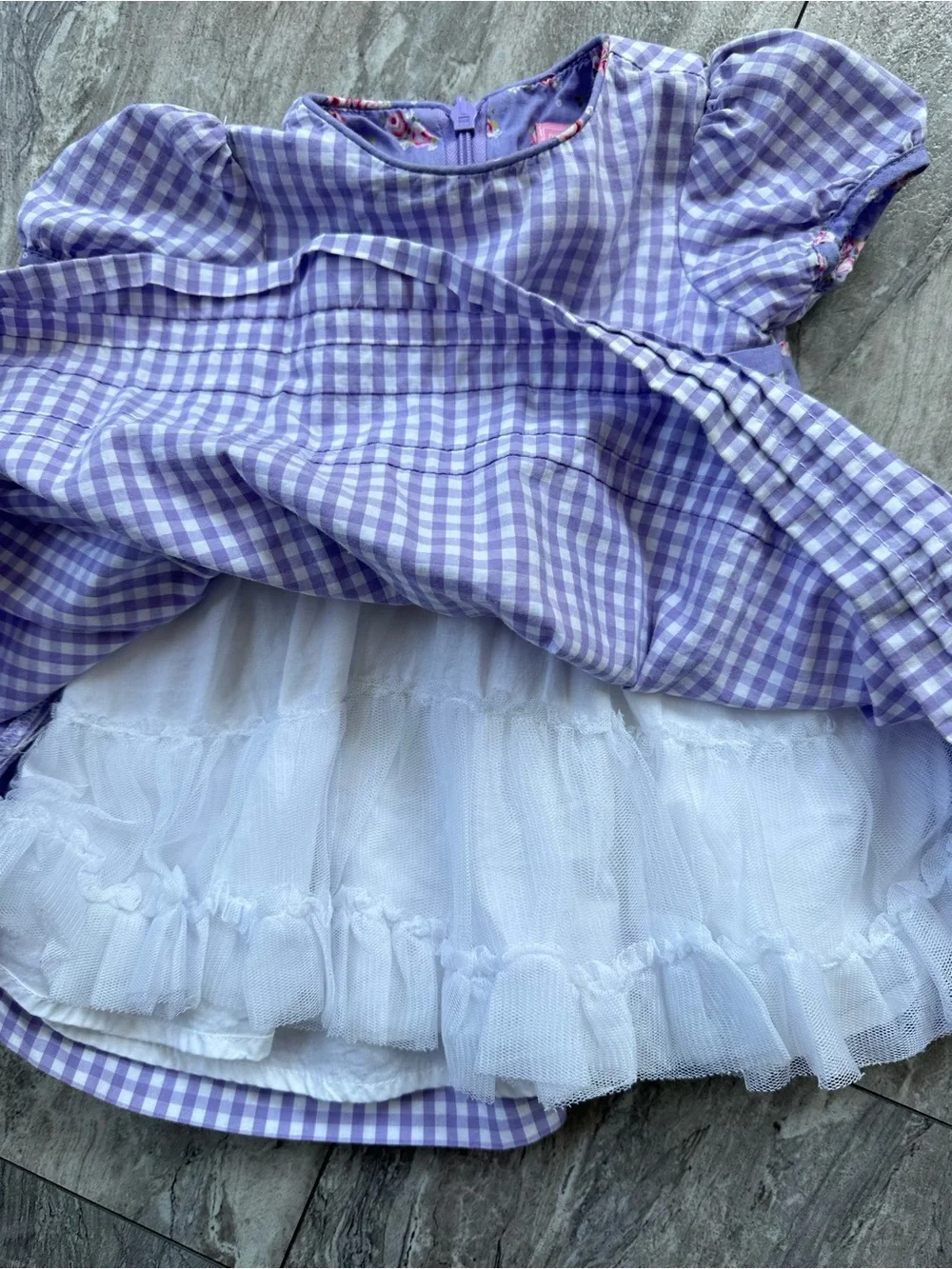 Lavender Gingham Baby Dress with Floral Bow Made with Love by Place 3/6